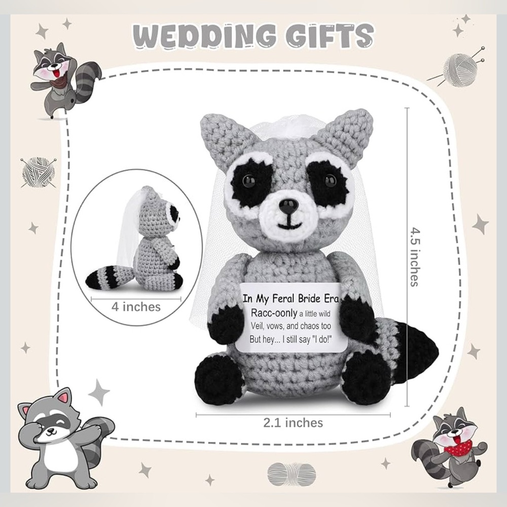 Bride Gifts Positive Crochet Raccoon Bridal Shower Bride to Be Gift Mini Funny - Picture 2 of 3
